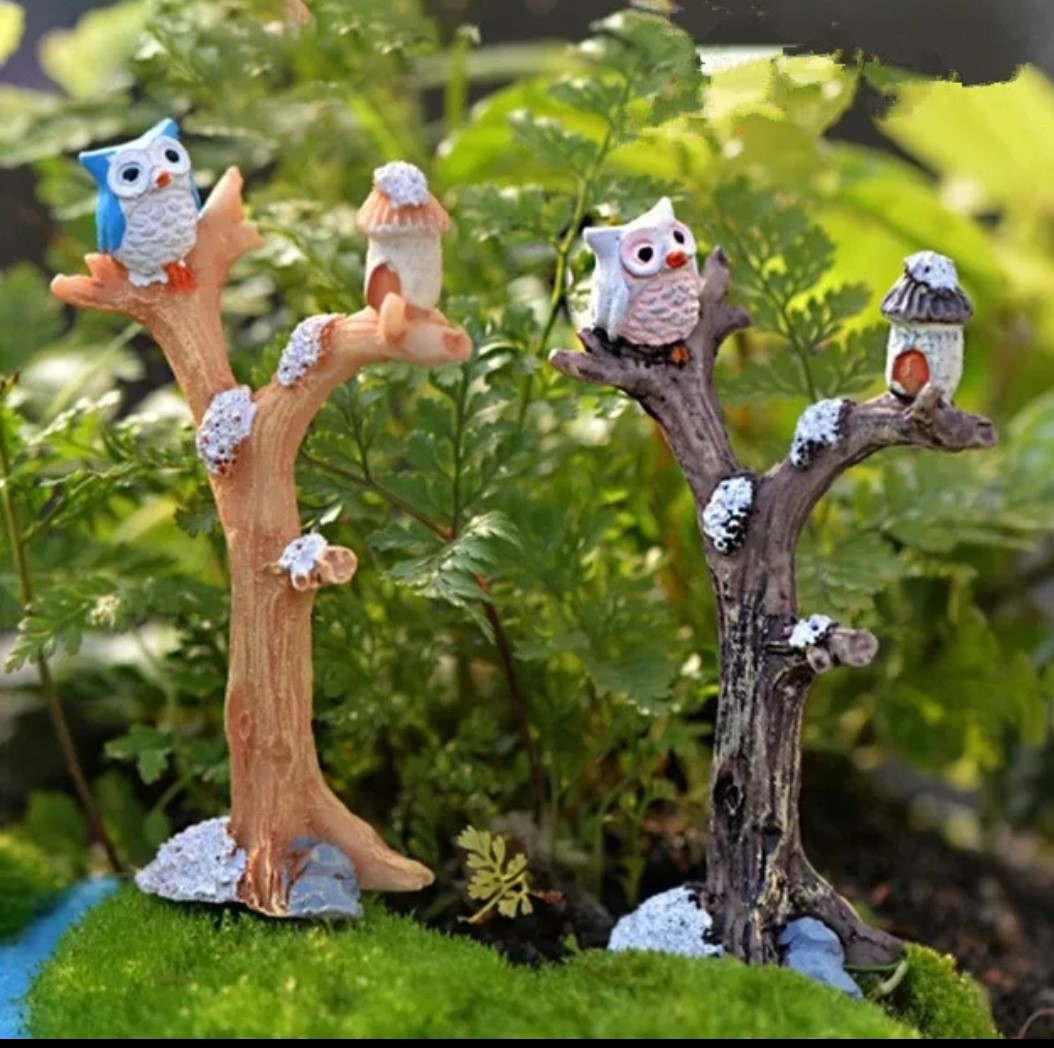 Miniature Dollhouse FAIRY GARDEN Figurine ~ Mini OWL Family Tree We Are FAMILY