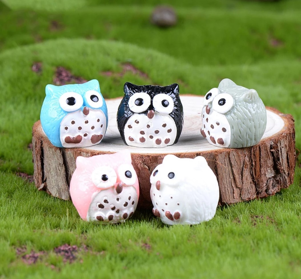 Dolls House Set of 4 Owls Miniature Birds Garden Accessory 